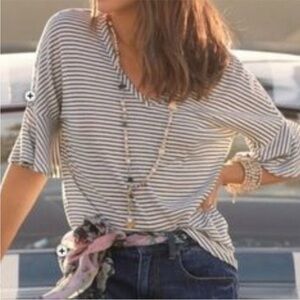 Cabi Skipper black white striped bell ruffle sleeve top size Extra Large XL 5558